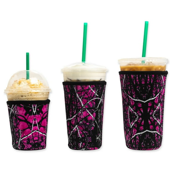 Baxendale and Co 3-Pack (16-32oz) Reusable Neoprene Insulator Sleeve for Iced Coffee or Cold Beverage Cups (Pink Camouflage)