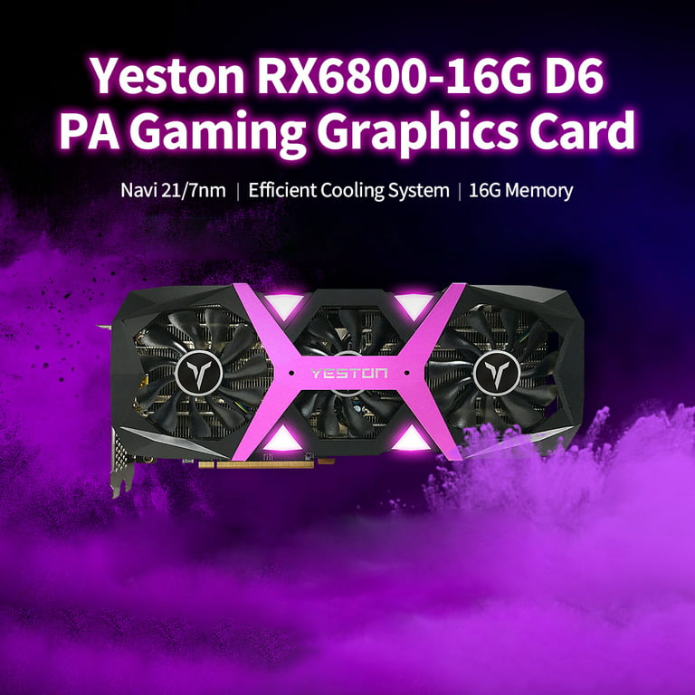 Yeston RX6800-16G D6 PA Gaming Graphics Card with 16G/256bit/GDDR6 Memory 3  Large Size Fans Metal Backplate Breathing Light