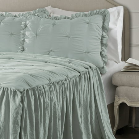 Queen 3pc Ravello Pintuck Ruffle Skirt Bedspread &#38; Sham Set Blue - Lush D&#233;cor
