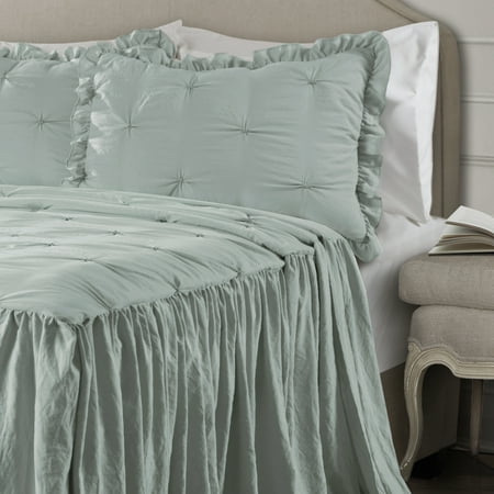Queen 3pc Ravello Pintuck Ruffle Skirt Bedspread & Sham Set Blue - Lush Décor