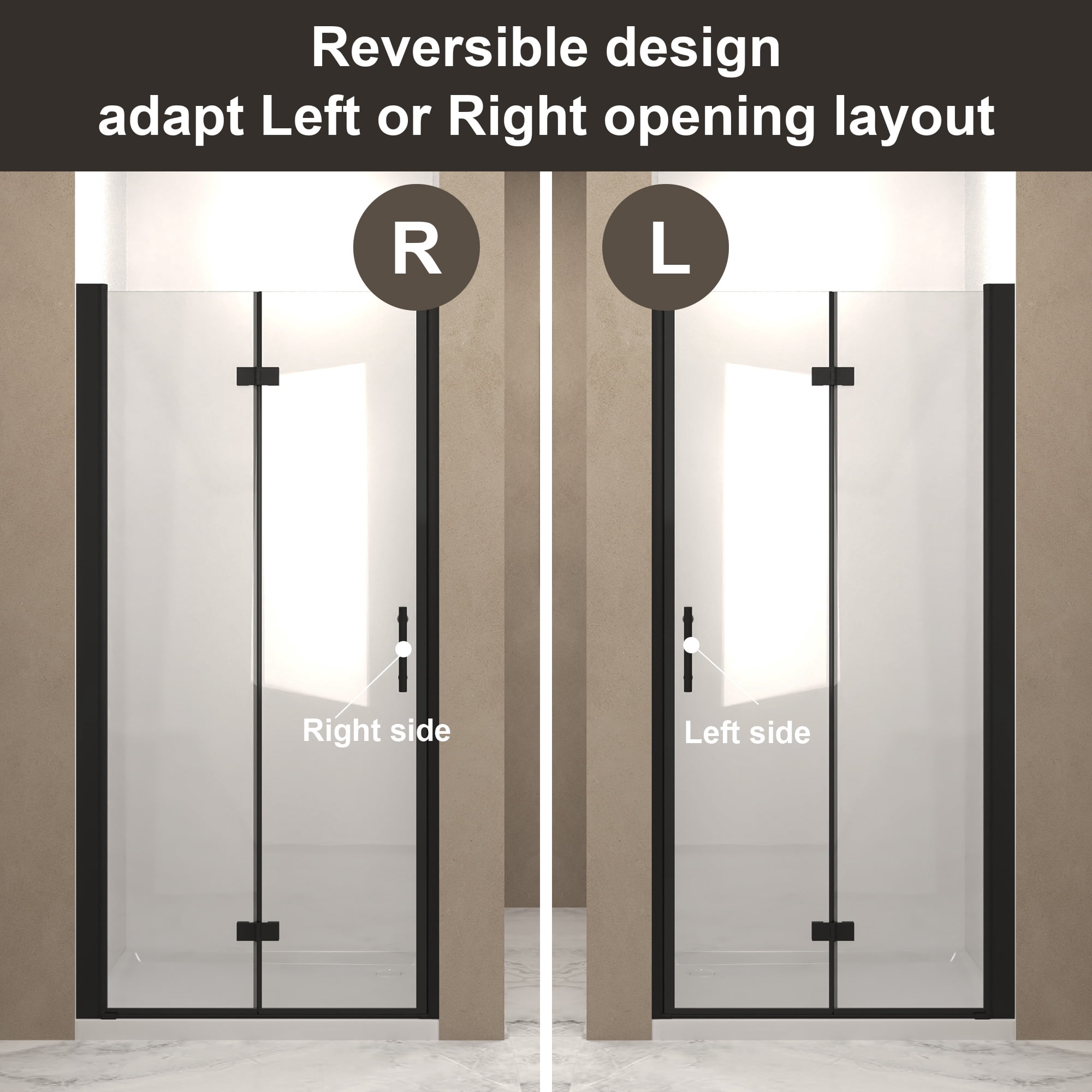 Leumius 28-29" x 72" Bifold Shower Door,Half Frame Shower Door,1/4"(6mm) Tempered Glass with Matte Black Aluminum Frame