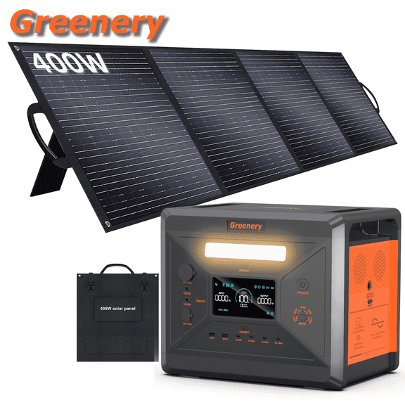 Greenery 2304Wh Portable Power Station with 400W Solar Panel, 2500W LiFePO4 Solar Generator with 4 AC Outlets and Fast Charging, Backup Battery for Home, Camping, RVs, and Power Outages