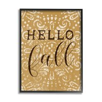 Stupell Industries Hello Fall Greeting Vintage Yellow Fractal Pattern Graphic Art Black Framed Art Print Wall Art, 16x20, by Daphne Polselli