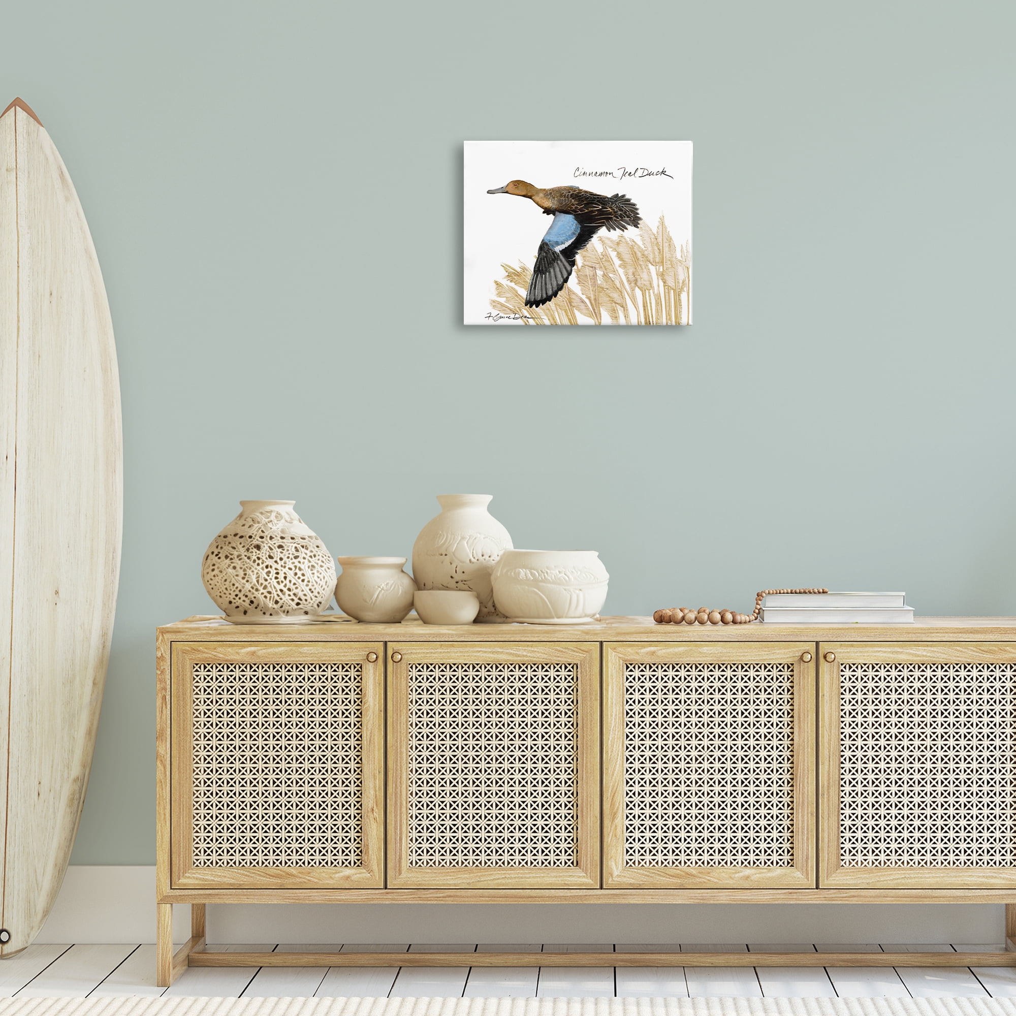 Stupell Industries Cinnamon Teal Duck Flying Animals & Insects Painting Gallery Wrapped Canvas Art Print Wall Art, 20 x 16