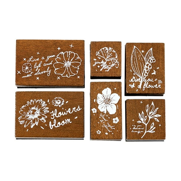 Juego de 6 sellos de goma de madera para scrapbooking, papelería, escritura, dibujo y planificación. A