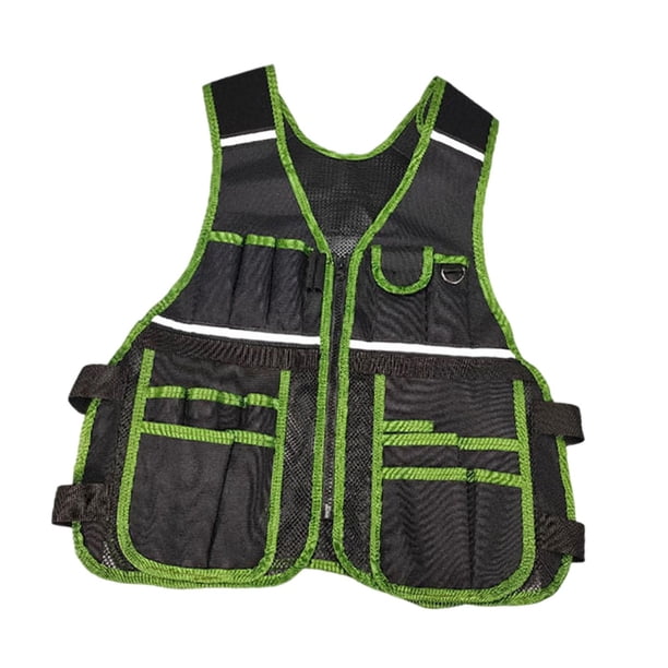 Chaleco de herramientas, bolsa de herramientas, chaleco de trabajo reflectante multifuncional portátil con múltiples Verde