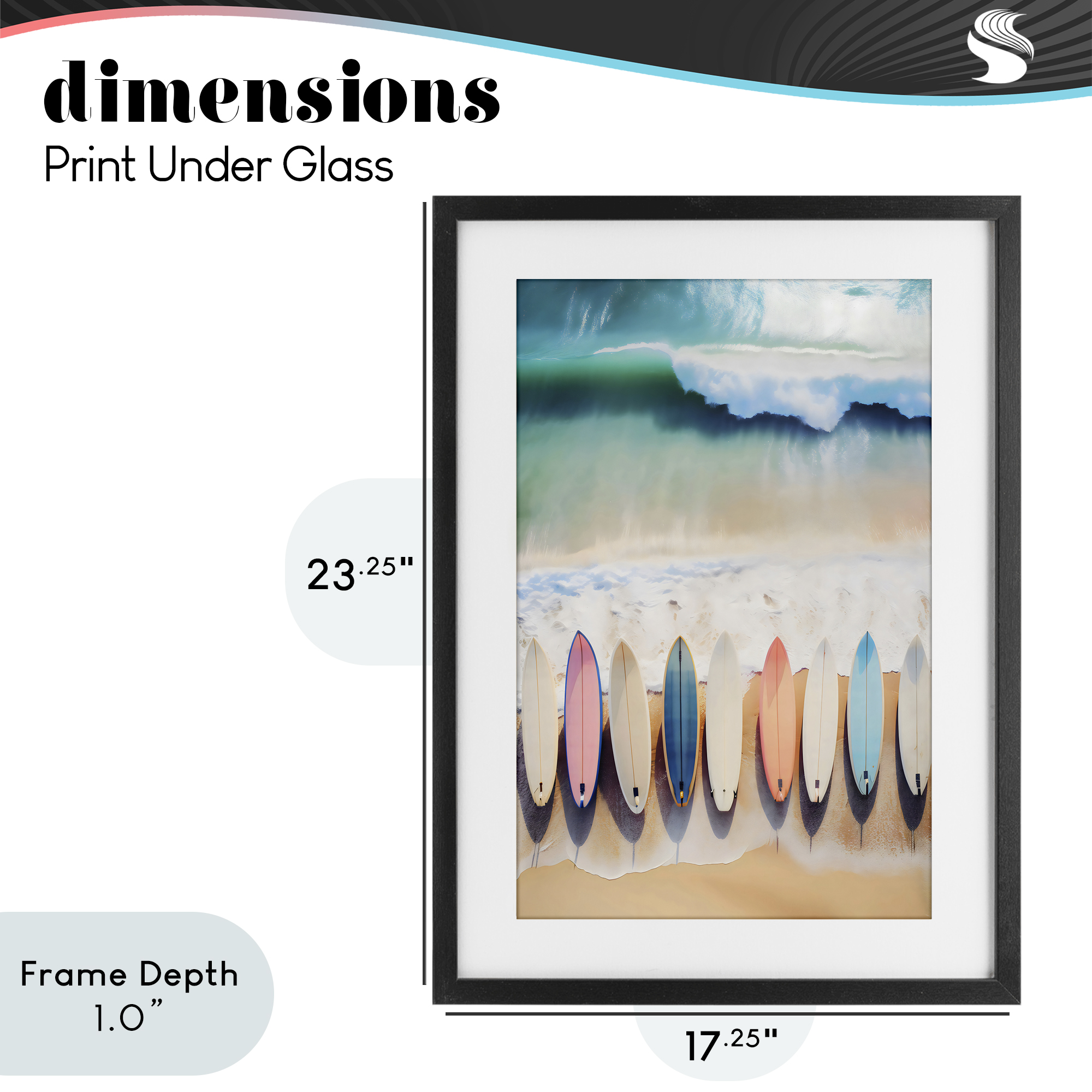 Stupell Industries Aerial View Surfboards Shoreline Black Framed Print Under Glass, design by Creative Studio