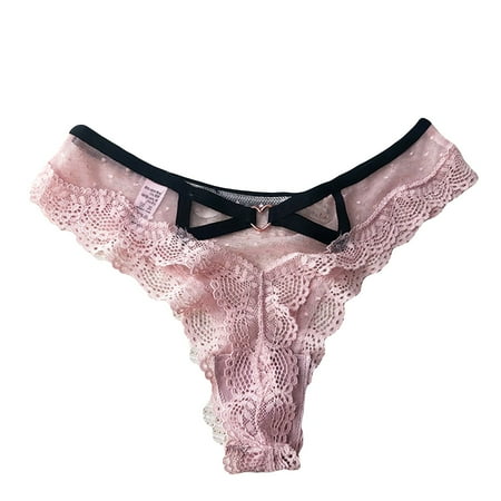 

DNDKILG Sexy Thongs for Women Panties Hollow Out Low Rise Lace Bikini Underwear Pink S