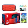2021 New Nintendo Switch Mario Red & Blue Limited Edition with Mario Iconography Carrying Case and Screen Protector Bundle With Legend of Zelda Link's Awakening And Mytrix Accessories