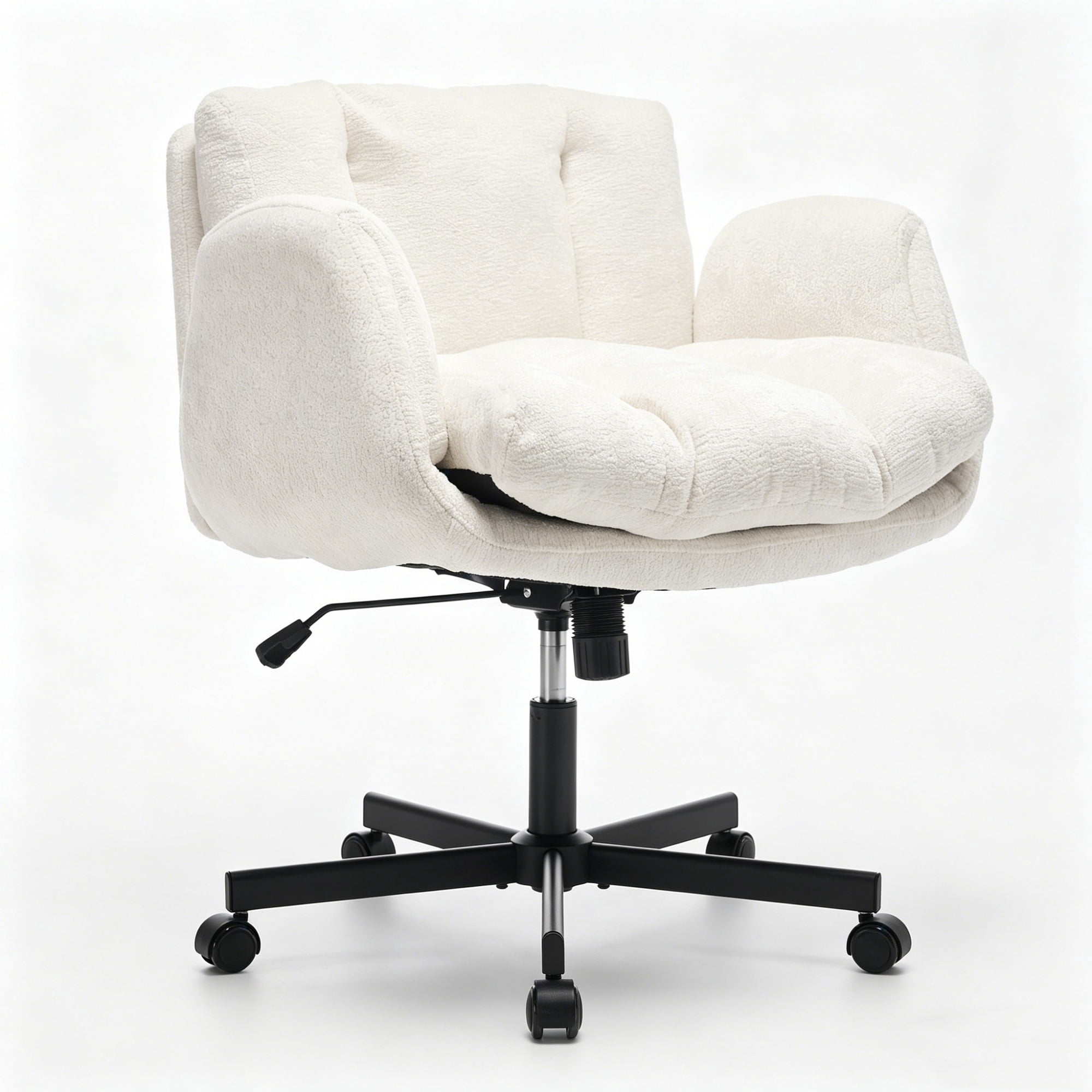 Modern Chenille Swivel Office Chair, Height Adjustable Task Chair with Convertible Armrests, Double Cushioned Desk Chair for Home Office, Vanity & Living Room