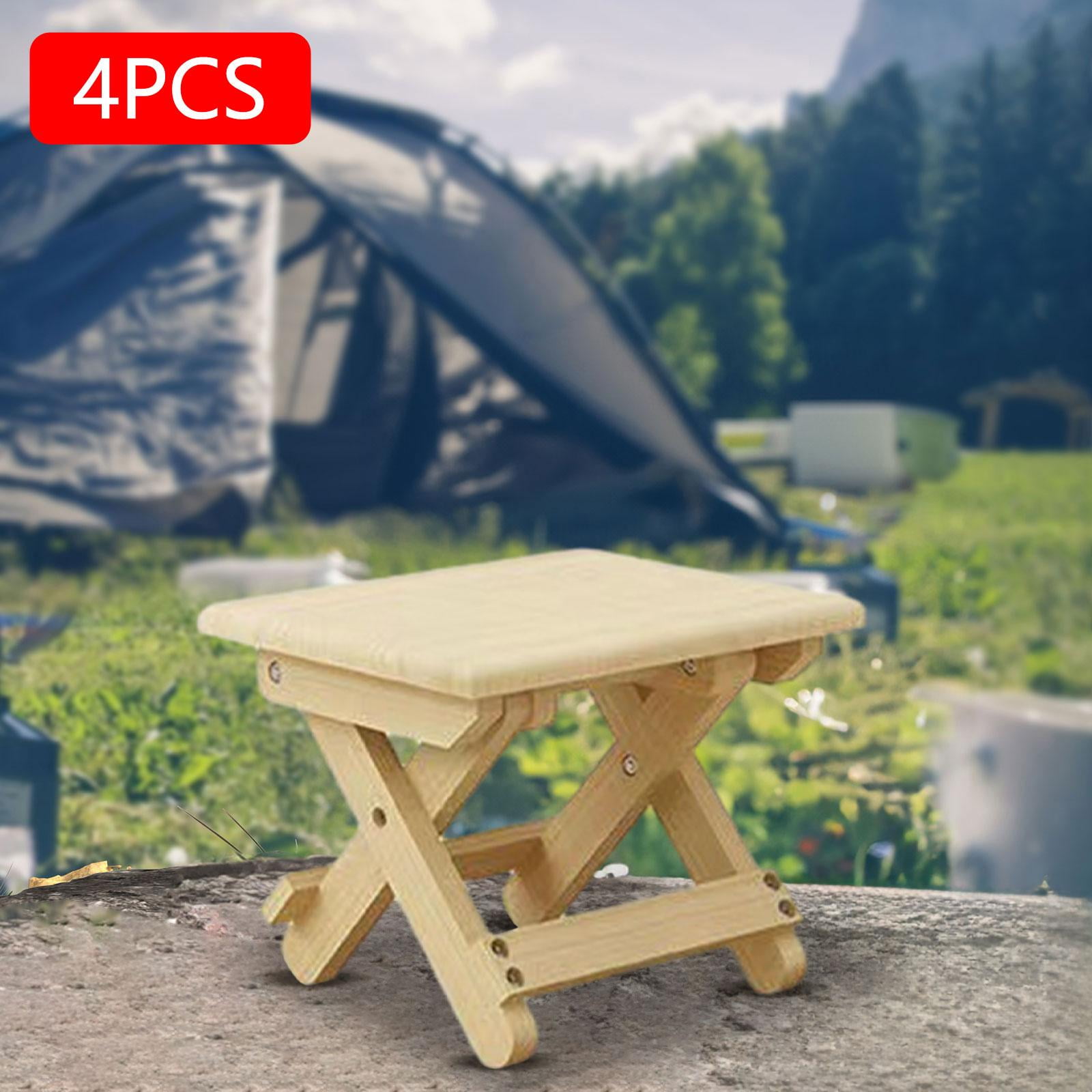 harayaa 4 Pieces Wooden Foldable Camping Stool 24x20x20cm for Outdoor Dining Fishing