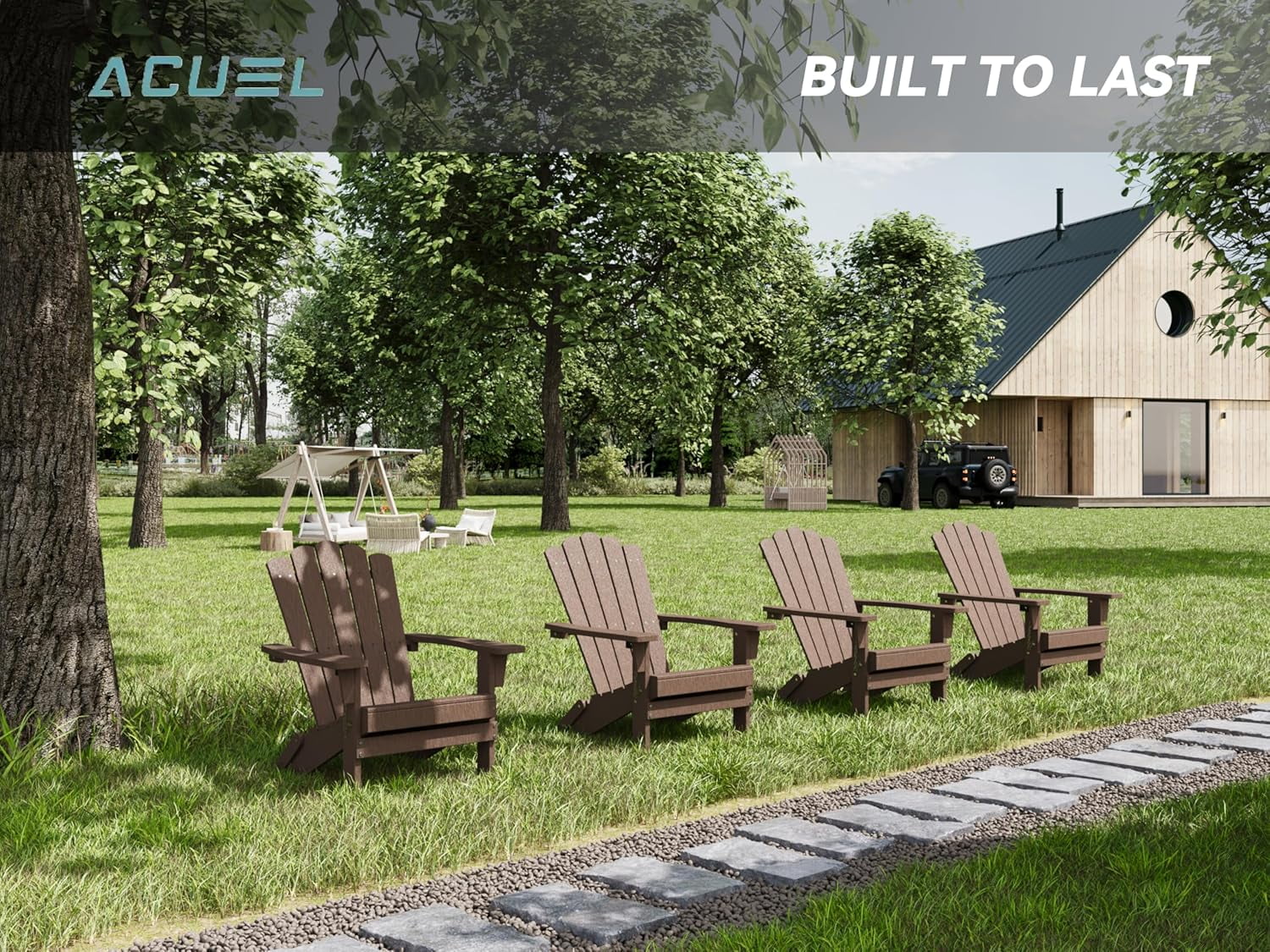 Adirondack Chair, Weather-Resistant Patio Chair with Wide Armrests & High Backrest, Folding Fire Pit Chair for Garden, Backyard, Porch