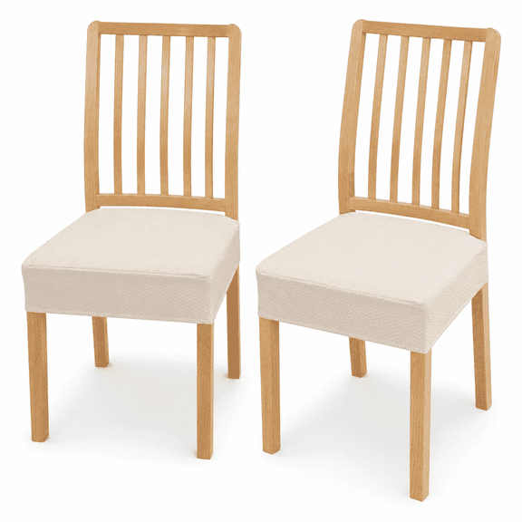 CNDRLEF Waterproof Dining Chair Seat Covers Set of 2, Stretch Jacquard Kitchen Chair Cushion Slipcovers, Beige, Fits 16-19 in