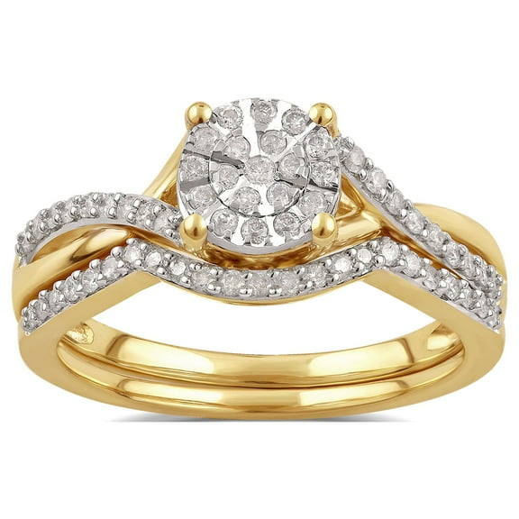 Brilliance Fine Jewelry 1/3 Carat Round Diamond Composite Wedding Bridal Set in 10KY Gold for Women