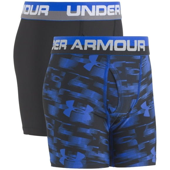 Under Armour Boys' Big 2 Pack Performance Boxer Briefs, Ultra Blue/Black, YLG