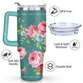 thumbnail image 3 of 40oz Pioneer Colorful Floral Stainless Steel Flip Straw Tumbler with Lid and Straw Spill Proof Travel Cup Double Wall Vacuum Insulated Coffee Mug with Handle Greenish-blue, 3 of 7