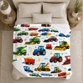 thumbnail image 5 of Cartoon Tractors with Combines and Hay Bales, Cheerful Farm Style for Tractor Lovers, Cozy Harvest Scene, Flannel Blanket for Kids Room and Playroom, Birthday Gift and Farm Home Decor, 5 of 9