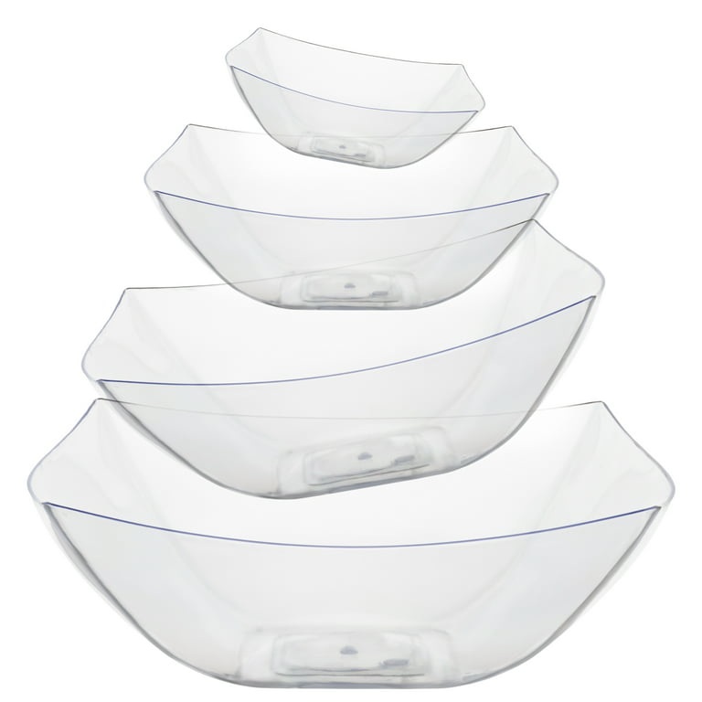 Crown Display Clear Plastic Serving Containers, Quality Plastic Clear Salad  / Fruit Curved Design Bowls (32oz) - 12 Count