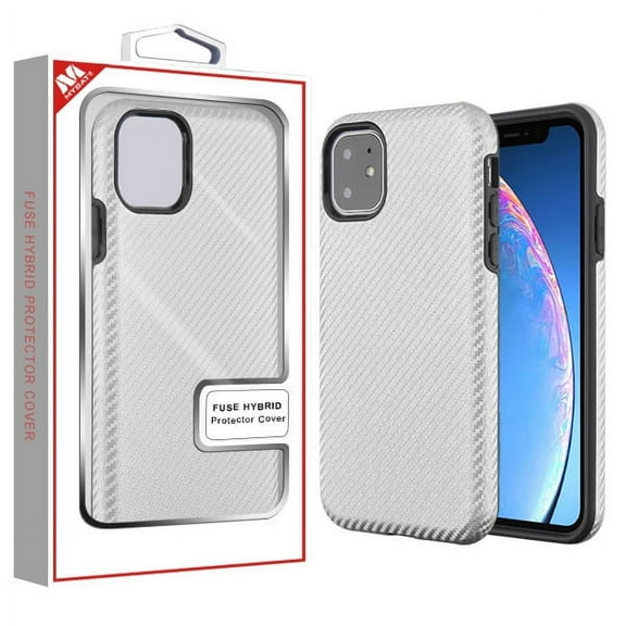 Apple iPhone 11 Phone Case Premium Slim Protective Shockproof Textured Armor Hybrid Dual Layers Rubber Rugged Hard PC   Soft TPU Carbon Fiber SILVER Case Cover for Apple iPhone 11 / 6.1 inch