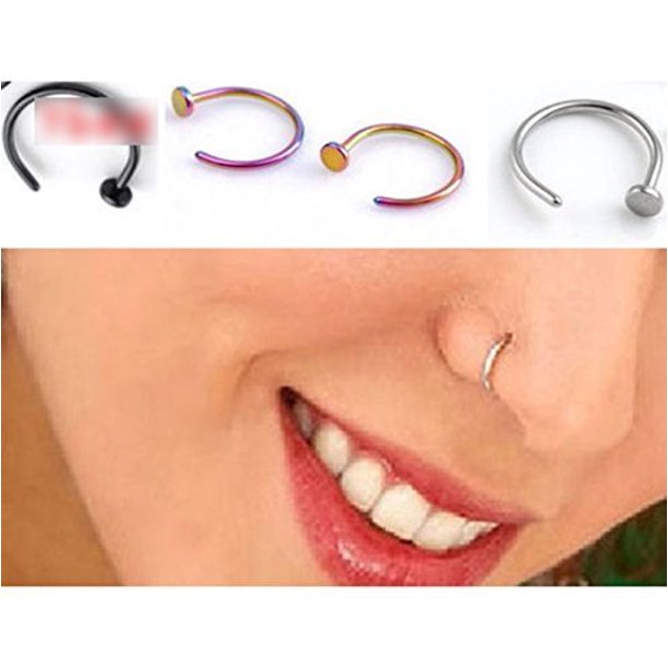 Huntgold HuntGold 2 Pcs Unisex Nose Open Hoop Ring Earring Stainless Steel Nose Stud Nose Ring