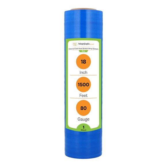 PSBM Blue Cast Stretch Wrap, 1 Pack, 18 Inch x 1500 Feet, 80 Gauge, Plastic Cling Dark Color Hand Stretch Film Rolls for Packaging Moving Packing Pallets