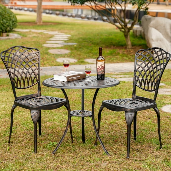 Patio Furniture Cast Aluminum Bistro Set 3 Pieces Outdoor Bistro Set Bronze