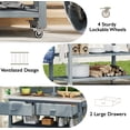 thumbnail image 5 of Harper & Bright Designs Wood Potting Bench with Hutch Outdoors, Garden Workstation with Stainless Steel Top Table & Wheels, Outdoor Planting Table with Shelves and Towel Rack, Grey+Blue, 5 of 14