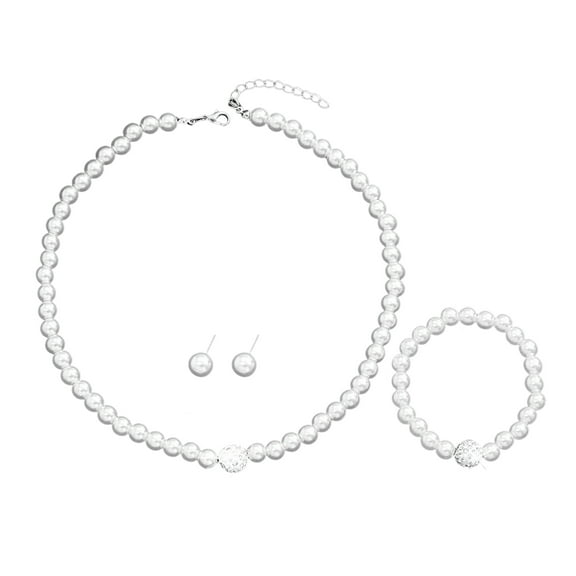 Lifetechs 3 Pcs/Set Women Jewelry Set Faux Pearl Earrings Necklace Bracelet Adjustable Length Rhinestone Decor Polished Prom Party Wedding Party Bride Jewelry