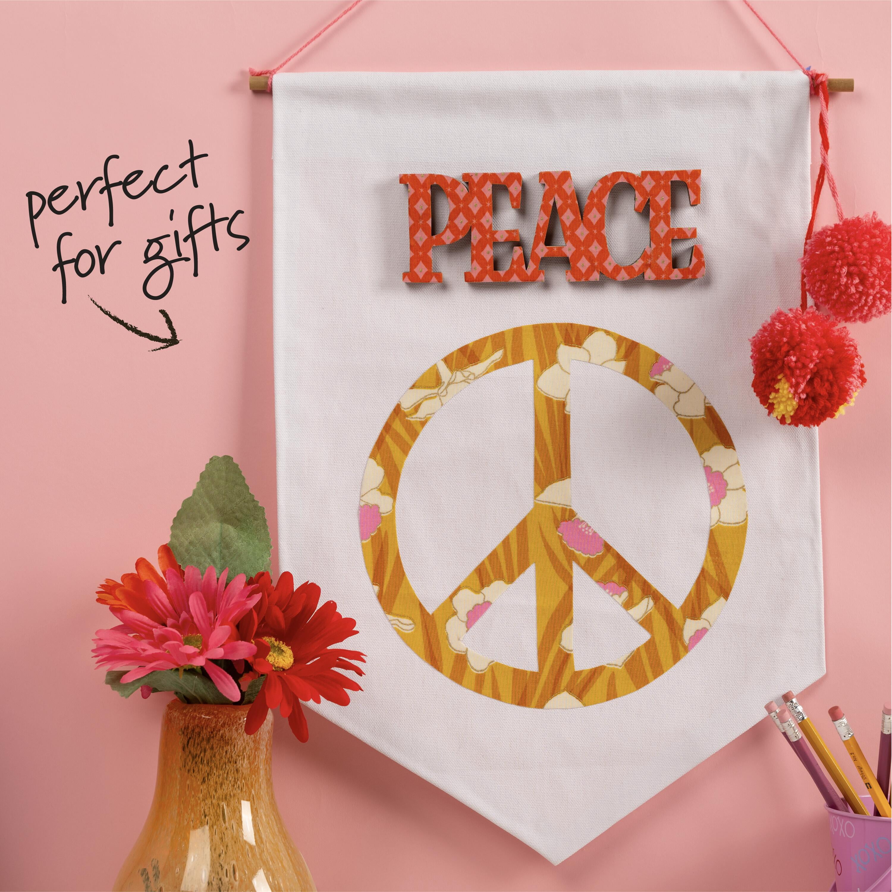 (1 pack) Plaid Unpainted Wood Surface Shape, Peace, 7"