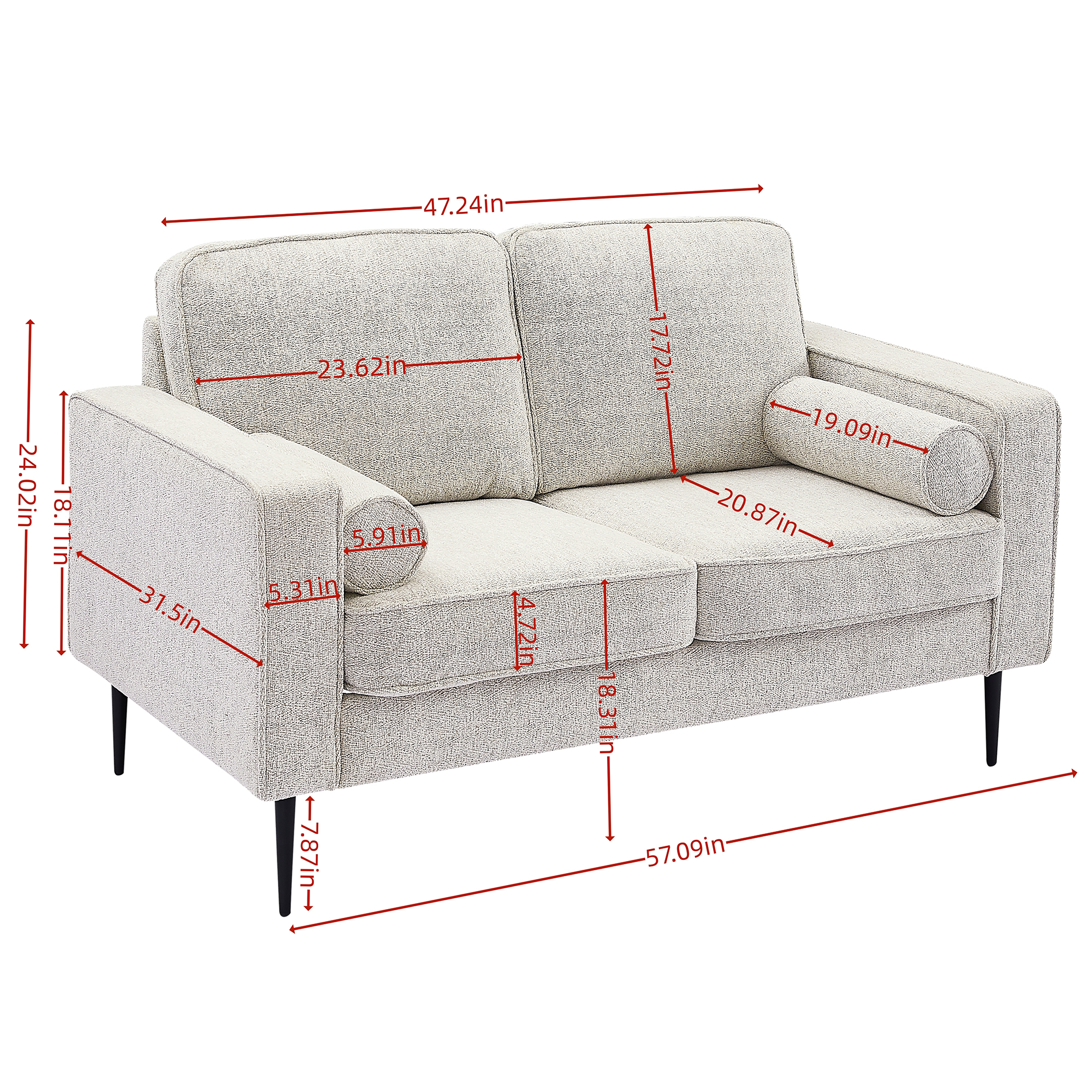 Muumblus 2 Pieces Living Room Sofa Set, Sofa and Loveseat Set, White Chenille