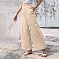 thumbnail image 6 of Fitness Clothing Women's Linen Blend Wide Leg Pants Elastic Drawstring Waist Casual Summer Beach Pants with Pocket Brown XL, 6 of 6