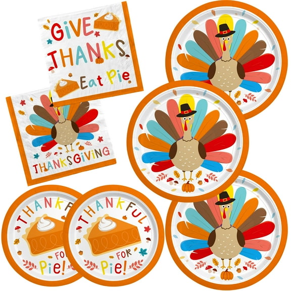 Turkey Thanksgiving Party Supplies Kit for 50 Guests - Complete Autumn-Themed Disposable Dinnerware Set-Dinner & Dessert Plates, Napkins - Perfect Thanksgiving Party Decorations