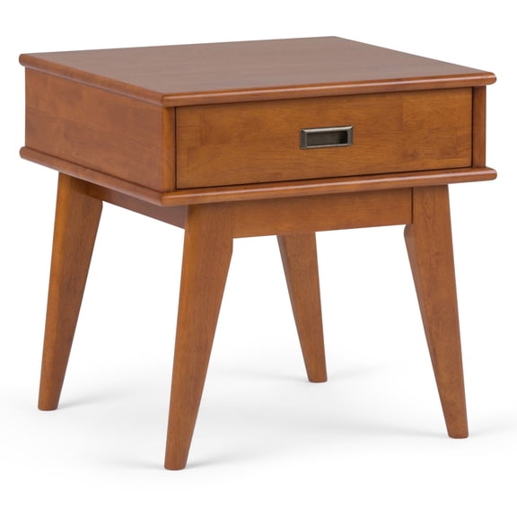 Simpli Home Draper 22 inch Wide Solid Wood Mid Century Modern End Table in Teak Brown