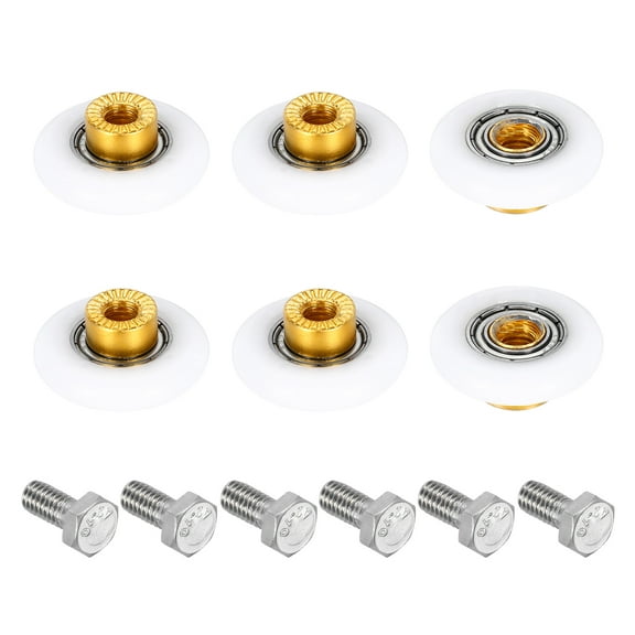Shower Door Rollers Wheels, 27mm Diameter Bathroom Glass Shower Door Replacement Parts Runner Sliding Roller for Bathroom Glass Doors Kitchen Drawers, (White, Pack of 6)