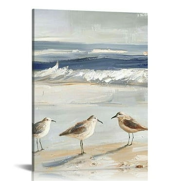 LHONGY Sandpipers Grazing Sea Shore Canvas Wall Art, Design by Swatland 12x16 in