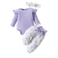 thumbnail image 1 of COM1950s Baby Headband Bows, Girls' Solid Color Long Sleeved Jumpsuit with Bow and Heart-Shaped Printed Pants Including Headband Set, Baby Bow Headbands, 1 of 9