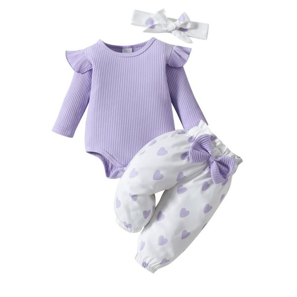 Odeerbi 0-18 Meses Niñas Día de San Valentín Conjuntos Canastilla Conjunto de Algodón Body Pantalones de Chándal Con Cinta Para La Cabeza de Tres Piezas Conjunto Mono Arco Amor Pantalones