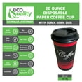 thumbnail image 2 of [200 Pack] 20oz Disposable Paper Coffee Cups with Black Dome Lids - For Hot, Cold Drink, Coffee, Tea, Cocoa, Travel, Office, Home, Cider, Hot Chocolate, To go, Compostable, Biodegradable, 2 of 5