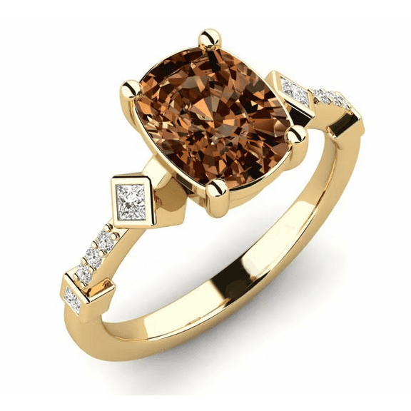 Natural Brown Diamond Engagement Ring in 14k Yellow Gold Finish - Gift For Her