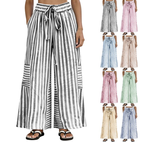 Axiiglly Pants for Women, Casual Loose Wide Leg Drawstring Workout Pants, Printed Lightweight Athletic Trousers S-3XL