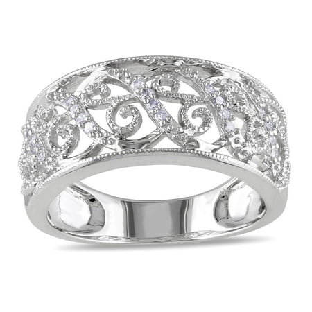 - 14k White Gold 1/ 10ct TDW Diamond Filigree Lace Ring