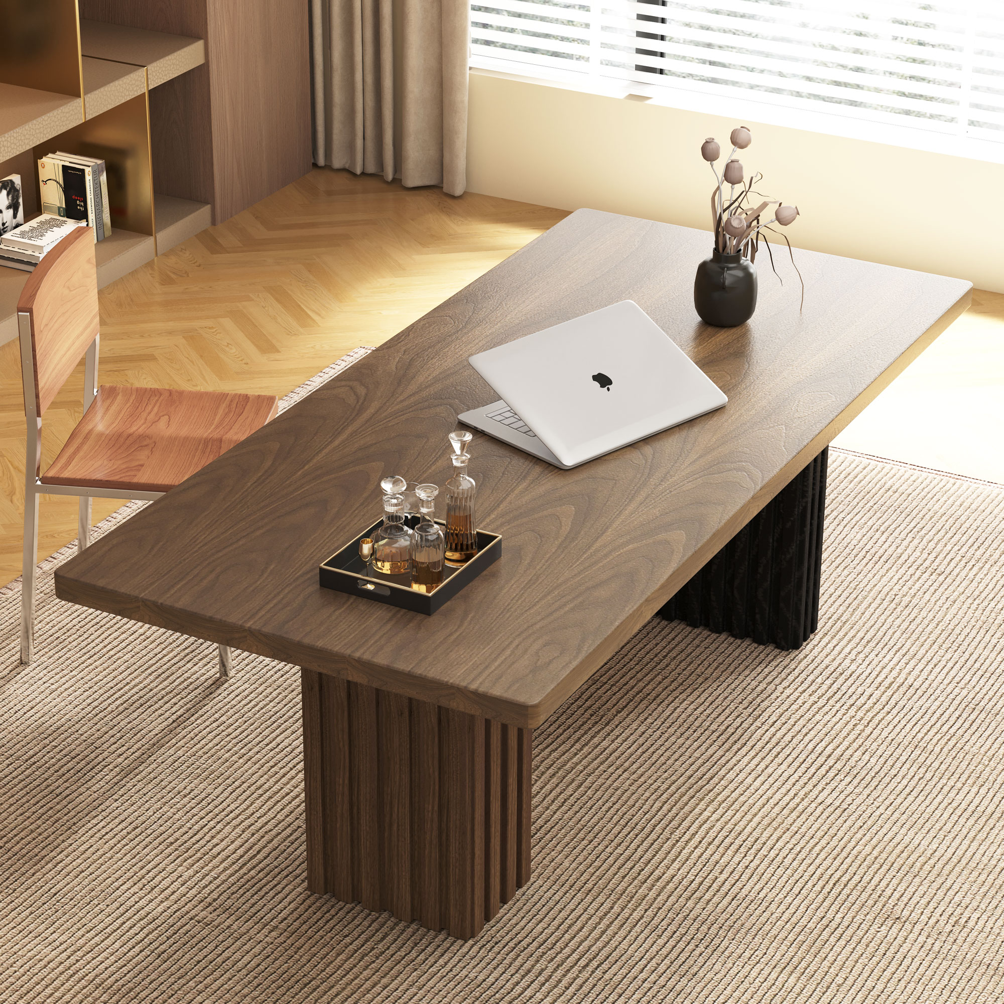 NessCarsti Mid-Century Modern Solid Wood Office Desk, Natural Walnut, 70.8-Inch
