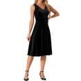 thumbnail image 4 of INSPIRE CHIC Women's Dress Sleeveless Velvet High Waist V Neck A-Line Cocktail Midi Dresses XS Black, 4 of 6