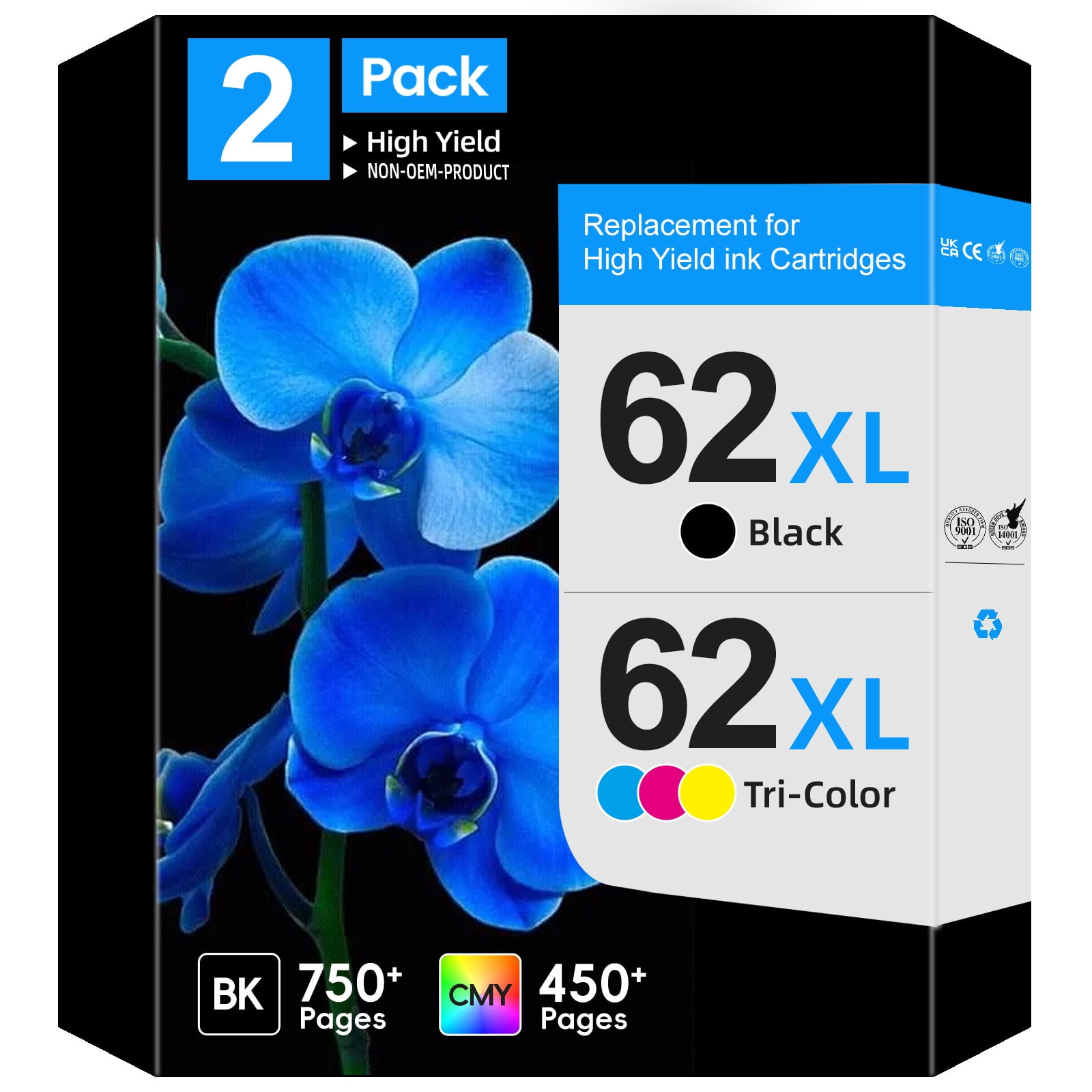 HP 62 Black/Tri-color Ink (2-pack) | Works with HP ENVY 5540, 5640