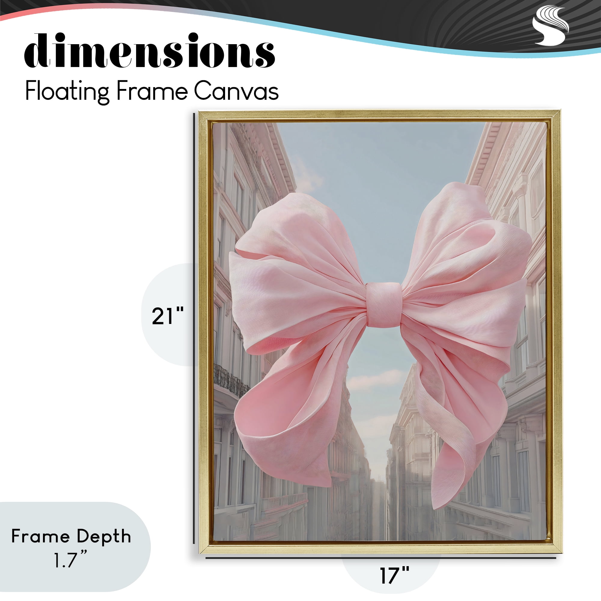 Stupell Industries Pink Bow over City Street Gold Framed Floater Canvas Wall Art, design by The Prints Vibe