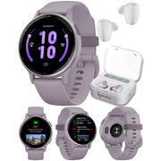 Garmin Vivoactive 5 Health and Fitness GPS Smartwatch, 1.2 in AMOLED Display, Up to 11 Days of Battery, Metallic Orchid Aluminum Bezel with Orchid Case with Wearable4U White EarBuds Bundle