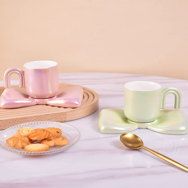 Coffee Mugs Set with Plate and Spoon Cup and Saucer Set 11oz - Pink