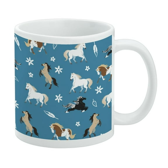 Frolicking Horses Pattern White Mug