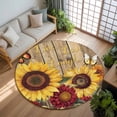 thumbnail image 3 of 7ft Round Rug, Sunflower Brown Wooden Non-Skid Rubber Backing Large Area Rugs - Living Room Bedroom Home Office, Vintage Flowers Butterfly Indoor Floor Mat Carpets Washable Rug, 3 of 9