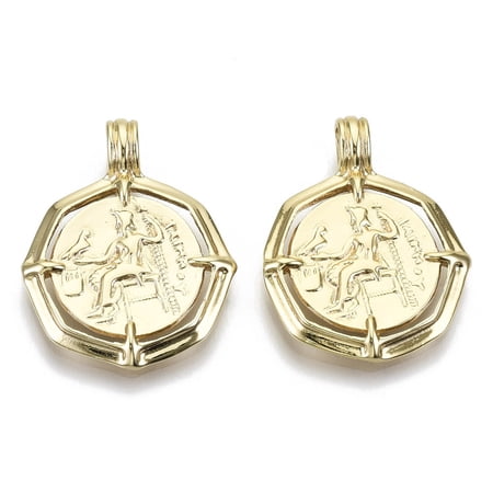 Brass Pendants Nickel Free Octagon with Human Real 18K golden Plated 27x21x1.5mm Hole: 3x4mm